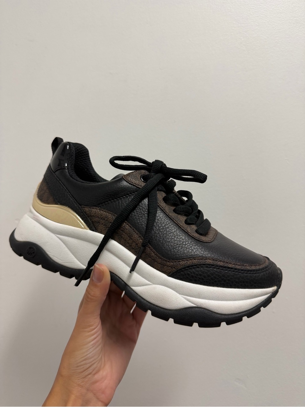 Michael Kors  Black and Brown Leather-Trim Chunky Sneakers